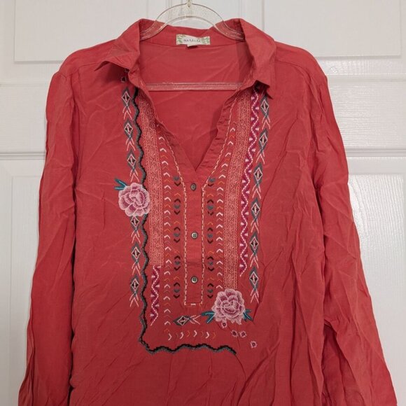 Nurture by Westbound Floral Embroidered Shirt Womens Size Medium Pink Tunic - Picture 5 of 12